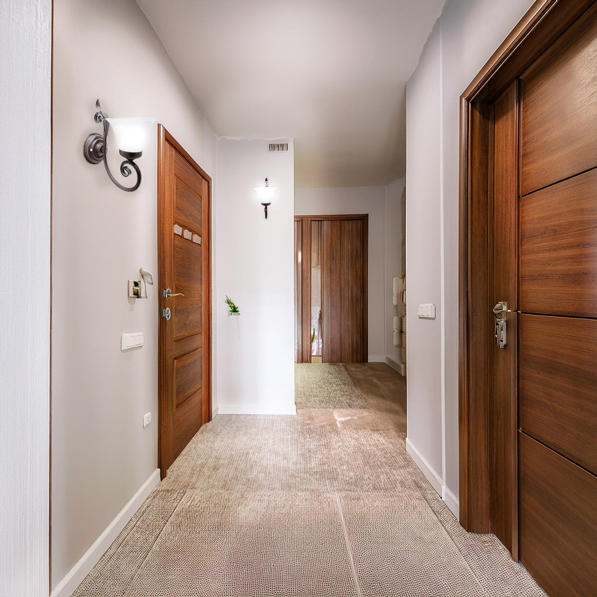 Lámpara de Pared Arbotante A-14 Hojas Pantalla Blanca Marmol