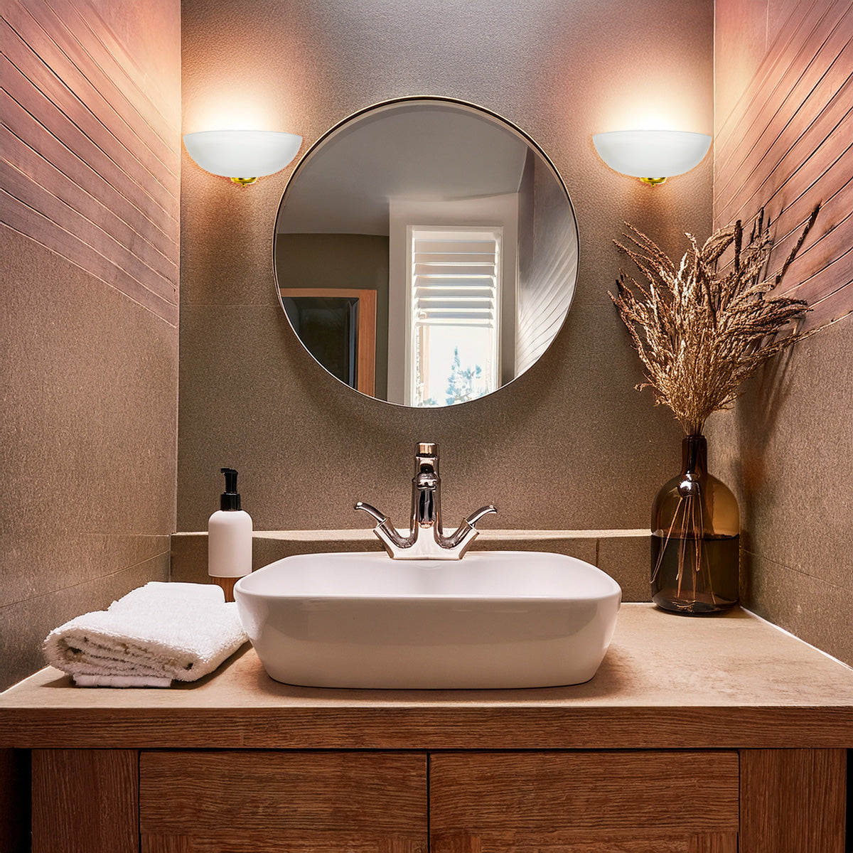 Arbotante Tazón Base Latonado Pantalla de Cristal Blanco Mármol