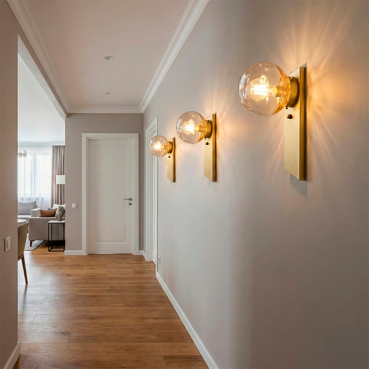 Lámpara de Pared Rectangular Dorado Con pantalla de Cristal Humo