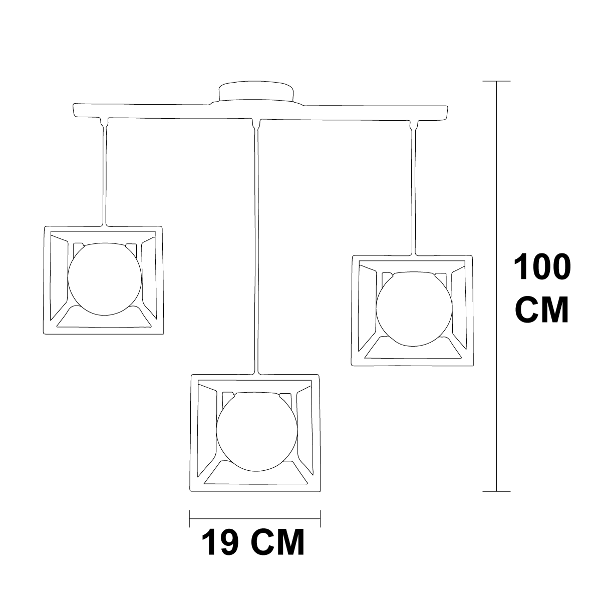 Lámpara Colgante Triple Cubo C-21 Cristal Opalino