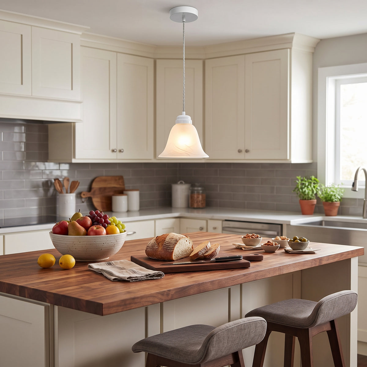 Lámpara Colgante C-35 Herraje Blanco Altura Ajustable Campana de Cristal
