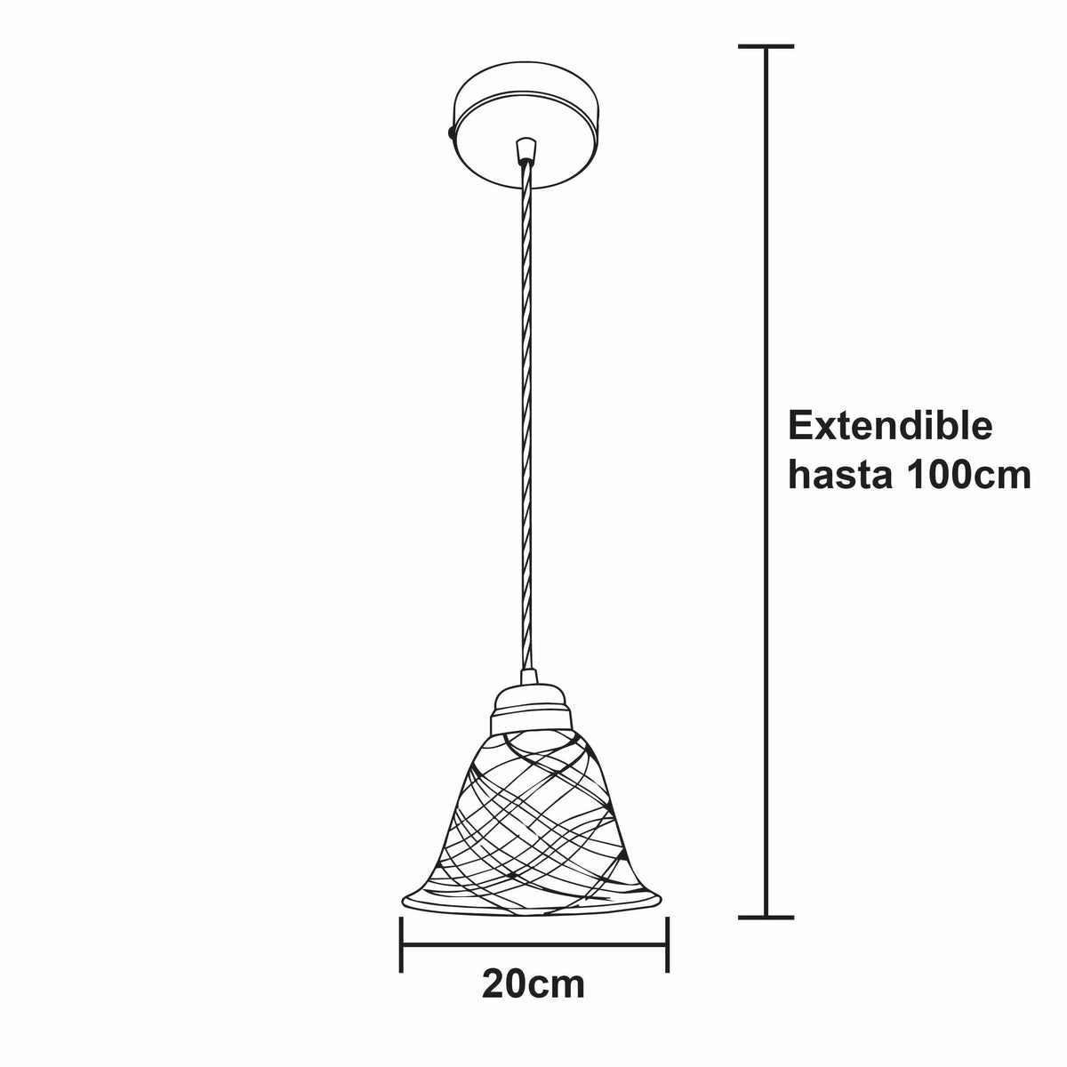 Lámpara Colgante C-35 Herraje Madera Altura Ajustable Campana de Cristal