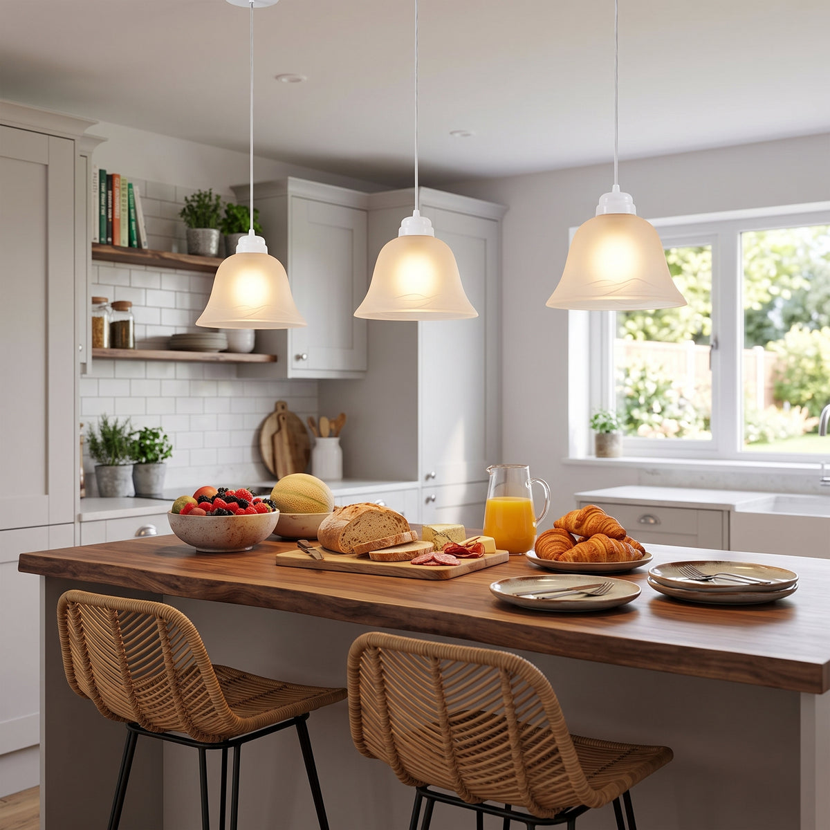 Lámpara Colgante C-36 Herraje Blanco Altura Ajustable Campana de Cristal