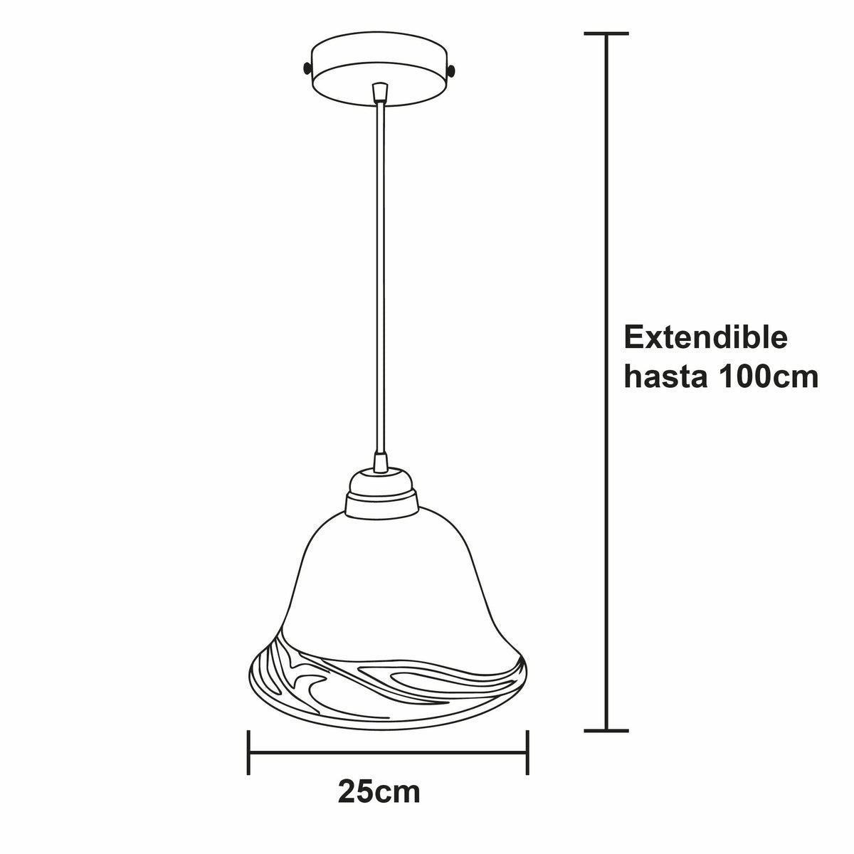 Lámpara Colgante C-36 Herraje Chocolate Altura Ajustable Campana de Cristal