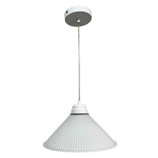 Lámpara Colgante C-38 Herraje Blanco Altura Ajustable Campana de Cristal Abanico