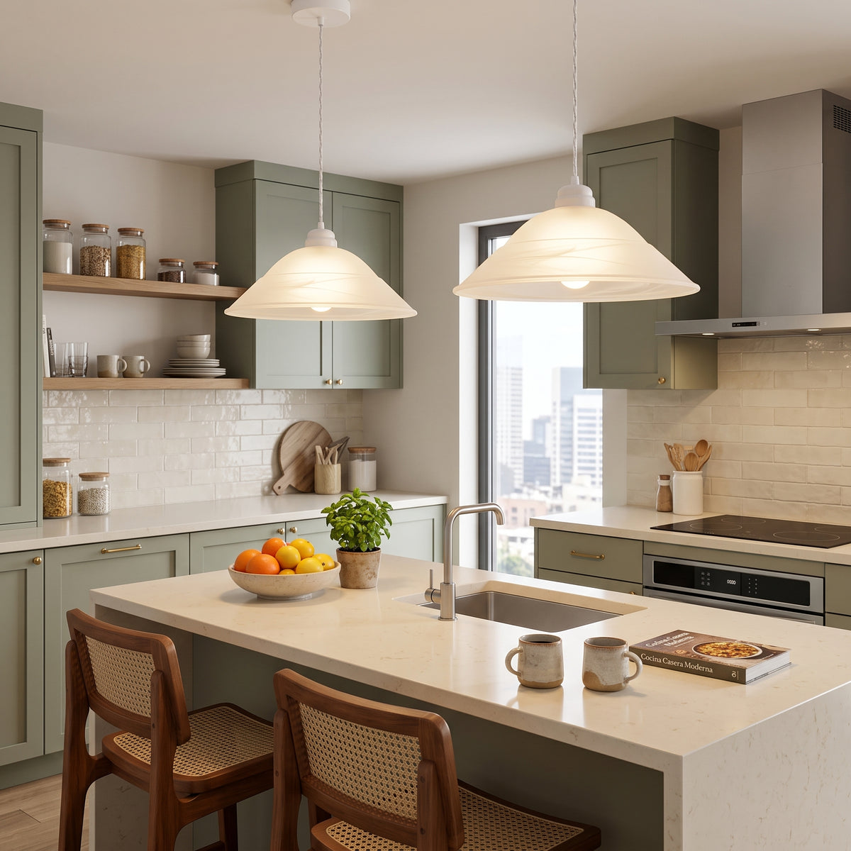 Lámpara Colgante C-40 Herraje Blanco Altura Ajustable Campana de Cristal