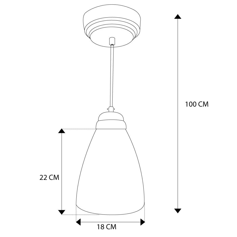 Lámpara de Techo Colgante, Campana de Cristal Grande Herraje Negro
