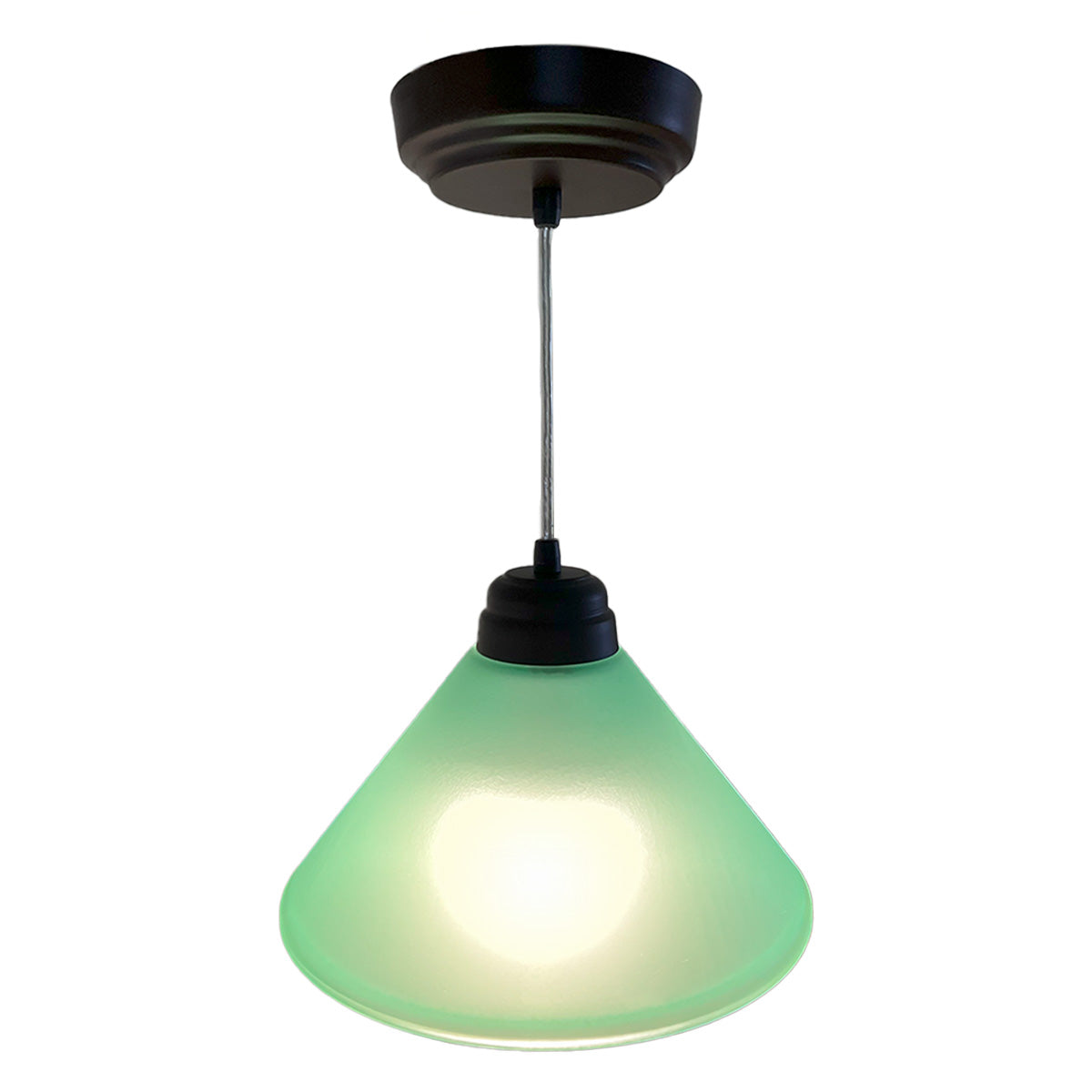 Lámpara Colgante Pantalla de Cristal Verde Herraje Chocolate