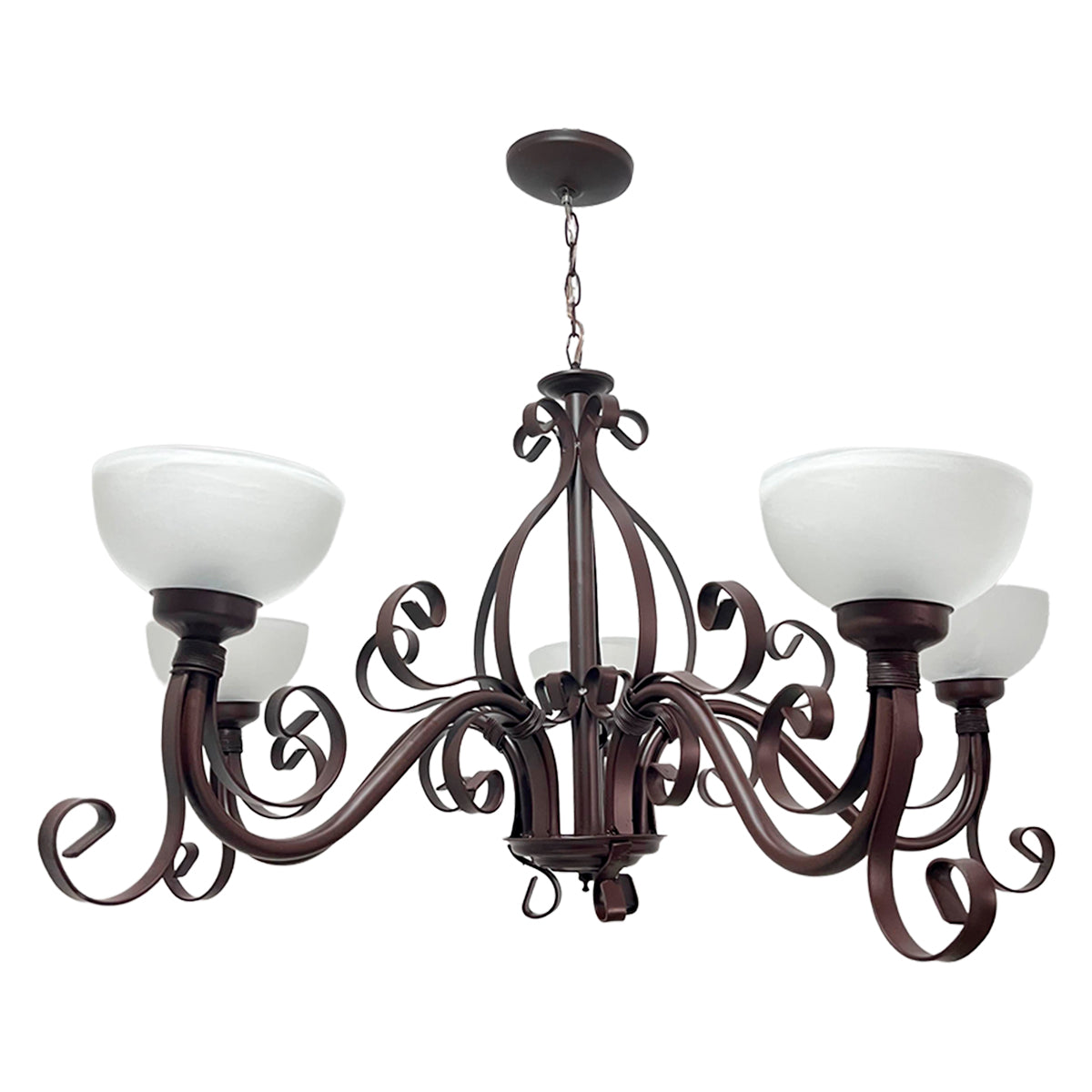 Candil Rustico C-58 Cinco Brazos Pantallas de Cristal