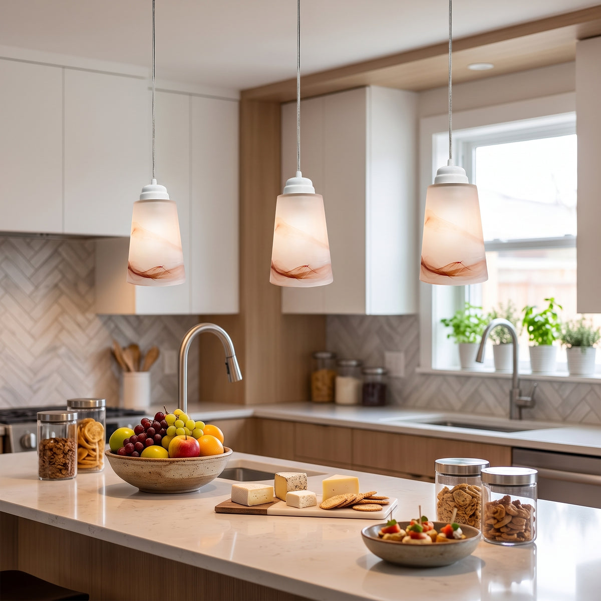 Lampara Colgante C-60 Herraje Blanco Con Pantalla de Cristal