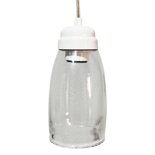 Lampara Colgante Herraje Blanco Con Pantalla de Cristal Barrilito
