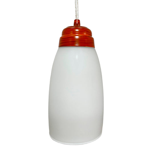 Lampara Colgante Herraje Madera Con Pantalla de Cristal Barrilito
