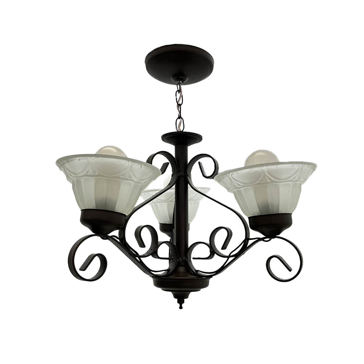 Candil 310 Tres Brazos Herraje Chocolate Pantalla Blanca