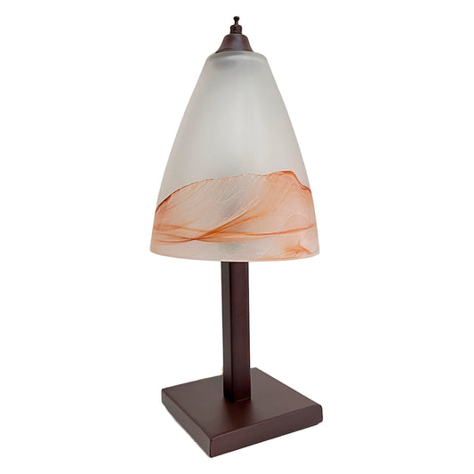 Lámpara de Mesa Campanilla Base Color Chocolate Con Pantalla de Cristal