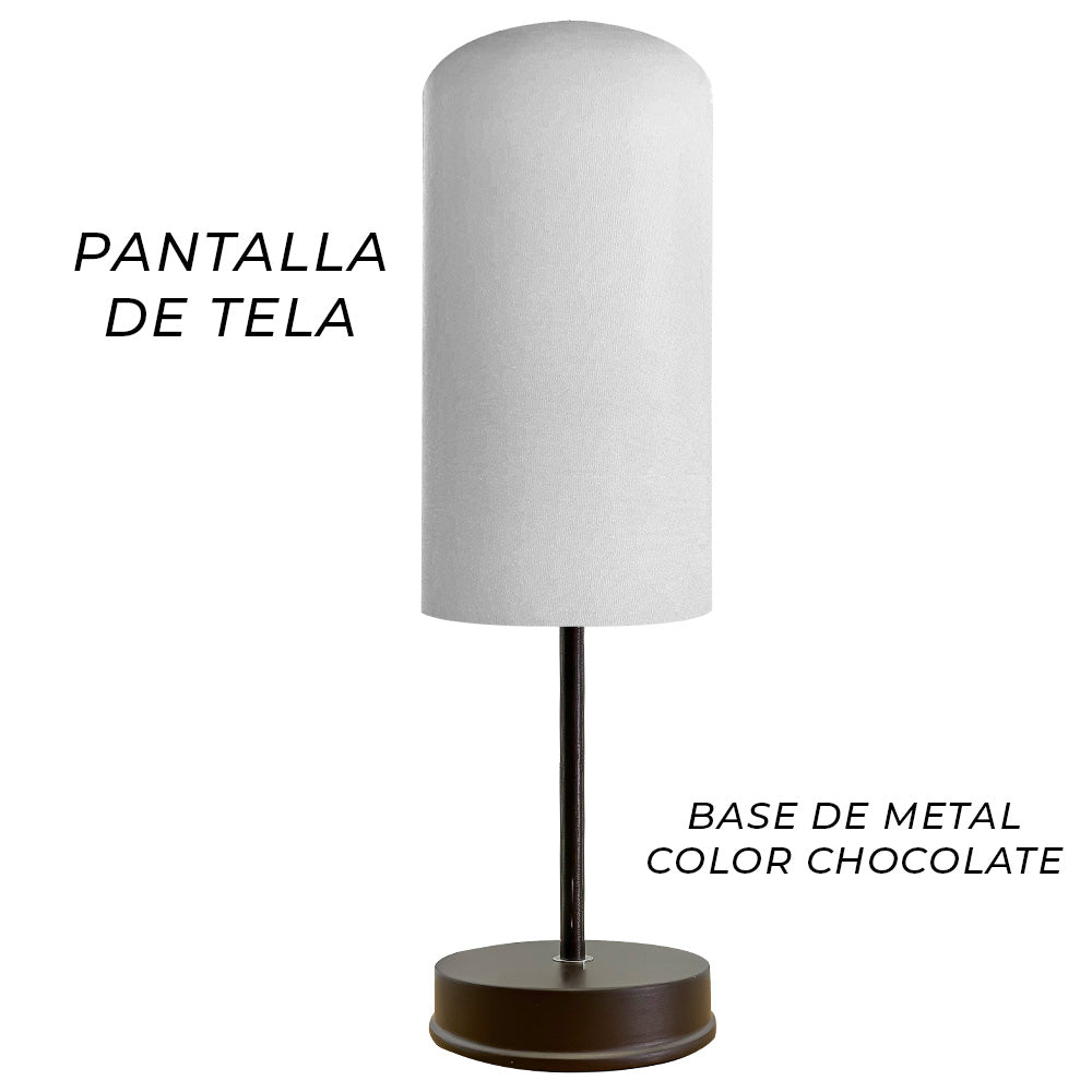 Lampara de Mesa Base Chocolate Pantalla Blanco