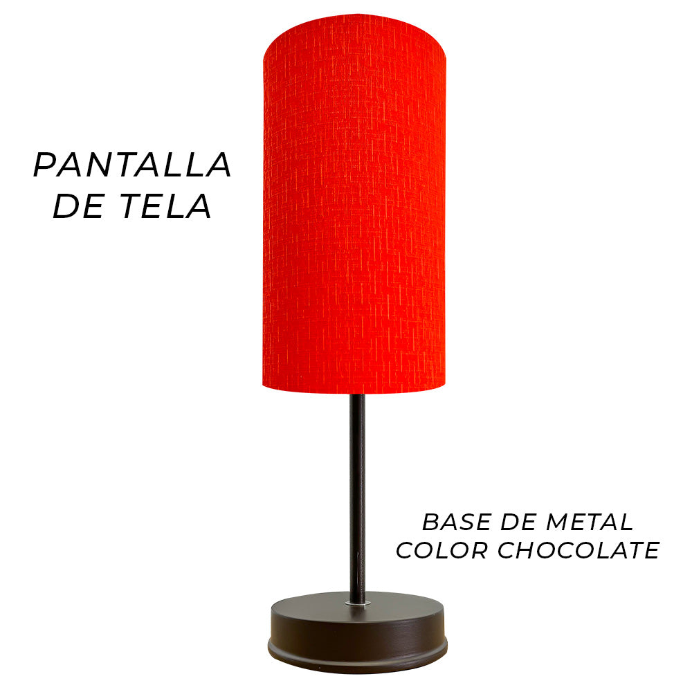 Lampara de Mesa Base Chocolate Pantalla Naranja