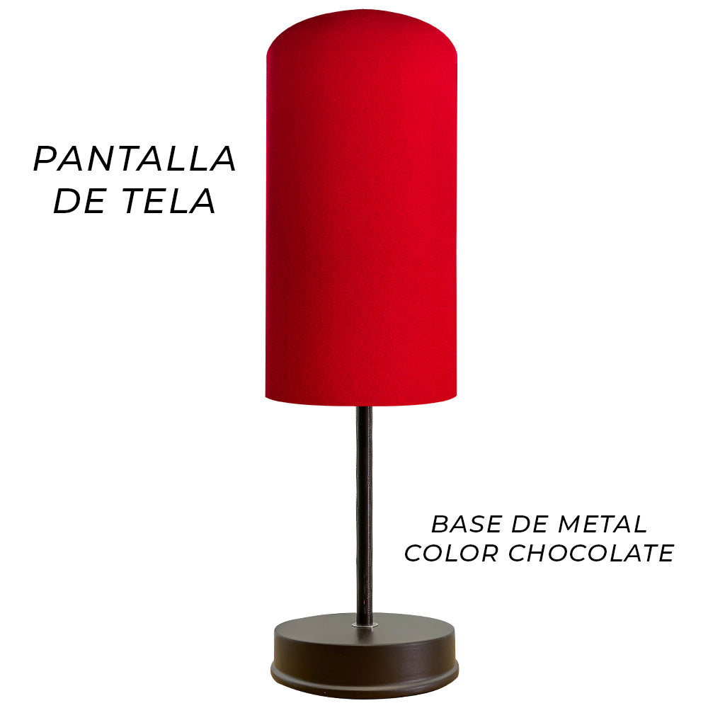 Lampara de Mesa Base Chocolate Pantalla Rojo