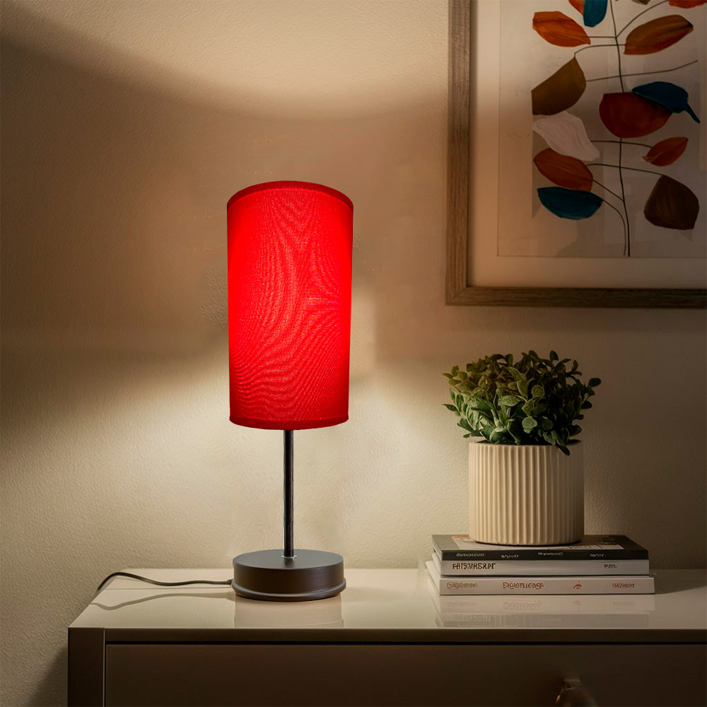 Lampara de Mesa Base Chocolate Pantalla Rojo