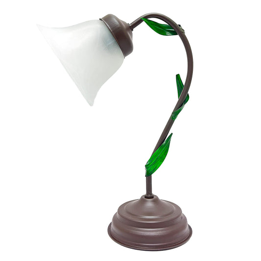 Lámpara de Mesa Hojitas Pantalla de Cristal Blanco Marmol