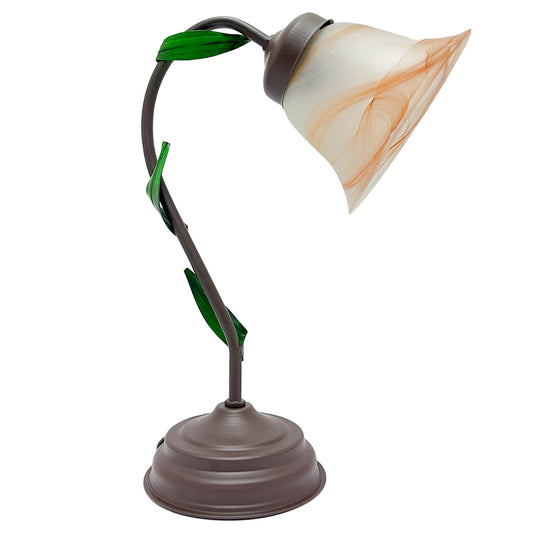 Lámpara de Mesa Hojitas Pantalla de Cristal Tabaco