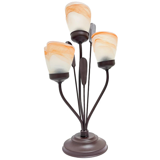 Lámpara de Mesa Flores Pantalla Cortada Tabaco