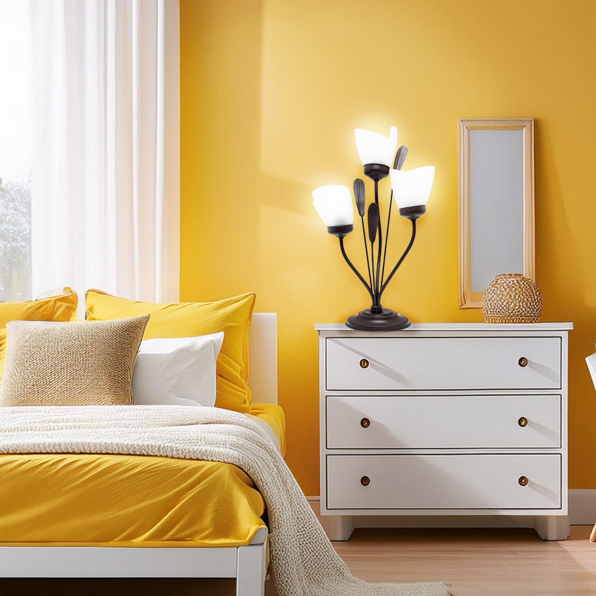 Lámapra de Mesa Flores Pantalla Cortada Blanco Acido