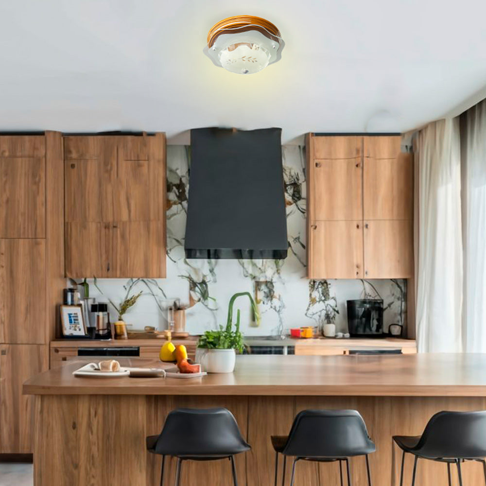 Lámpara Plafon P-37 mini Madera Pantalla "Espiga"