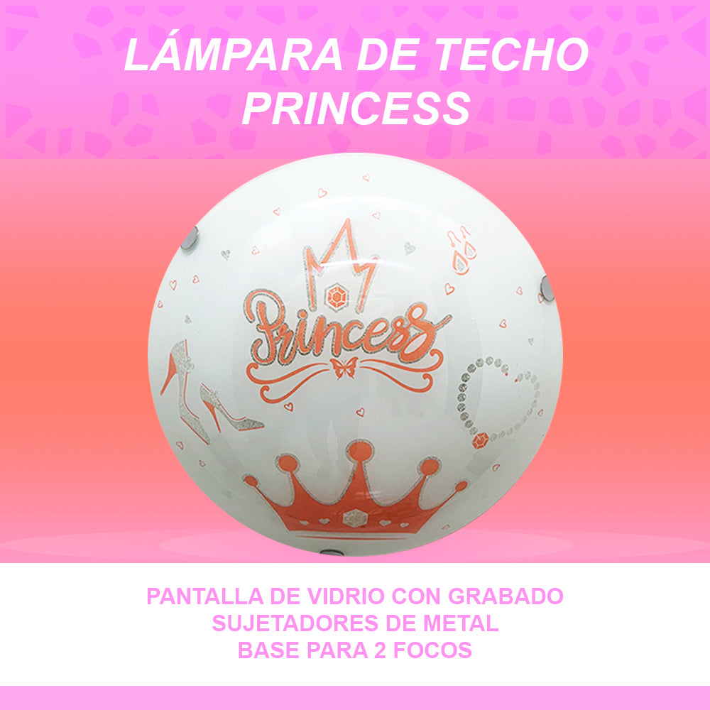 Lámpara de Techo Infantil Pantalla de Cristal Princesa