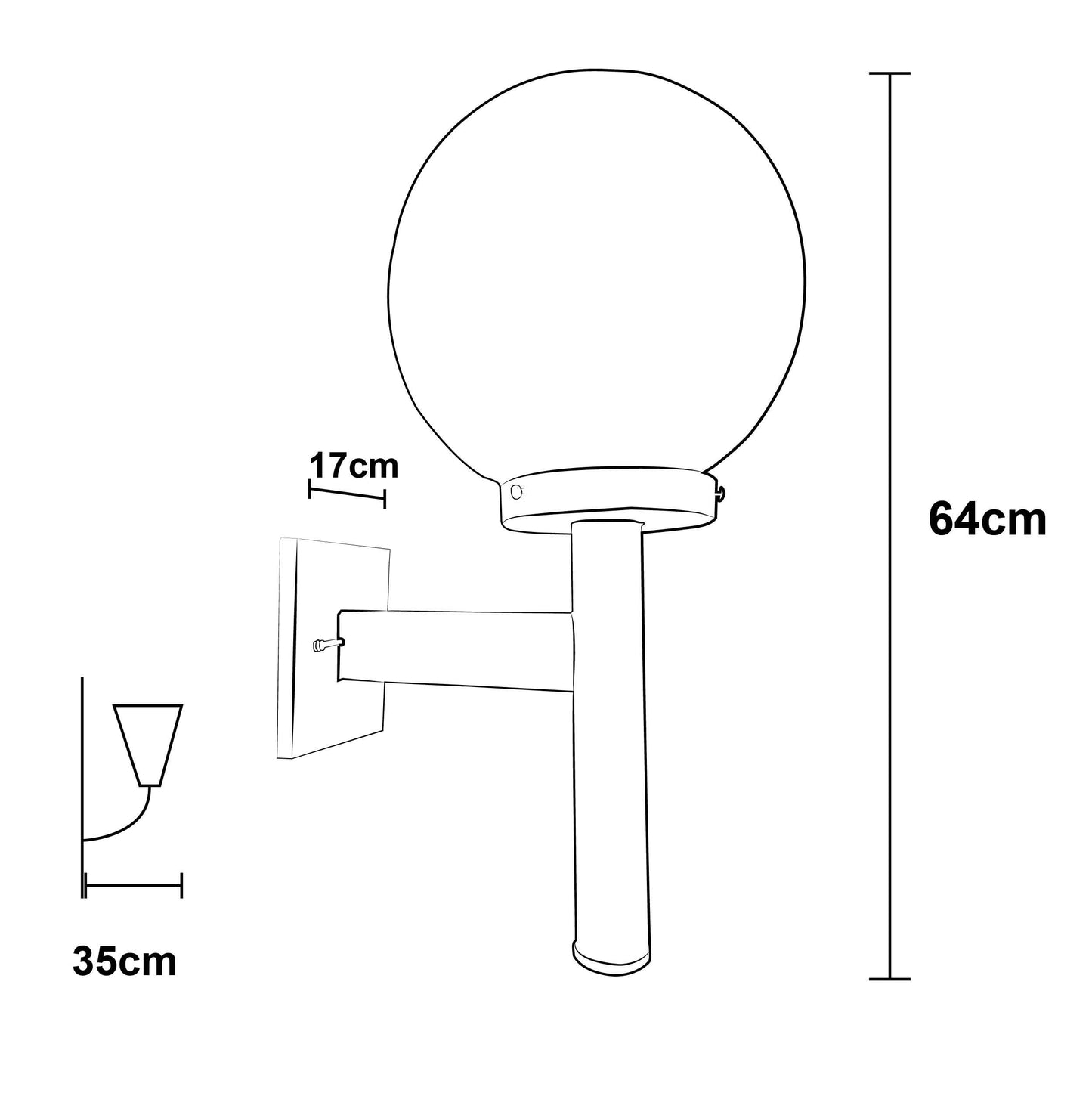Arbotante Negro para Pared con globo de Cristal R 14