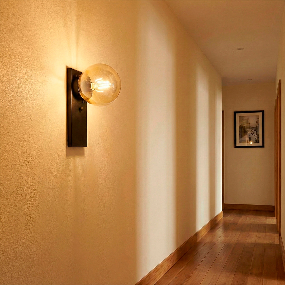 Lámpara de Pared Rectangular A-6 Color Negro con pantalla de Cristal