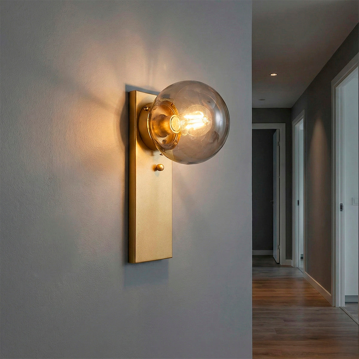 Lámpara de Pared Rectangular Dorado Con pantalla de Cristal Humo