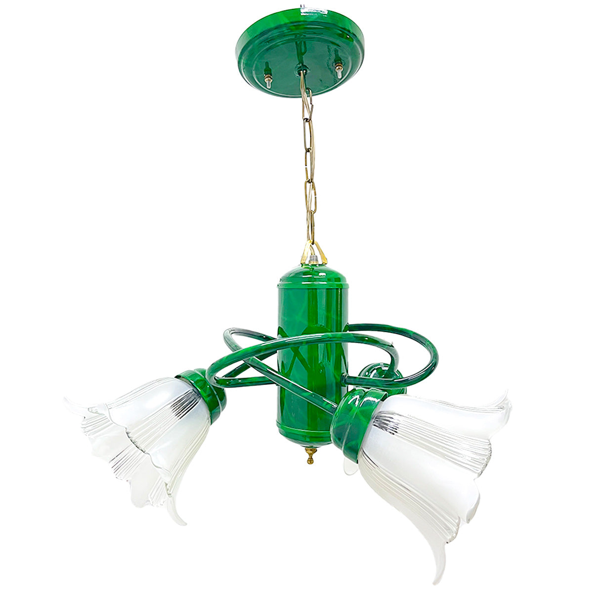 Candil Átomo Base Metálica color Verde Triple pantalla de Cristal