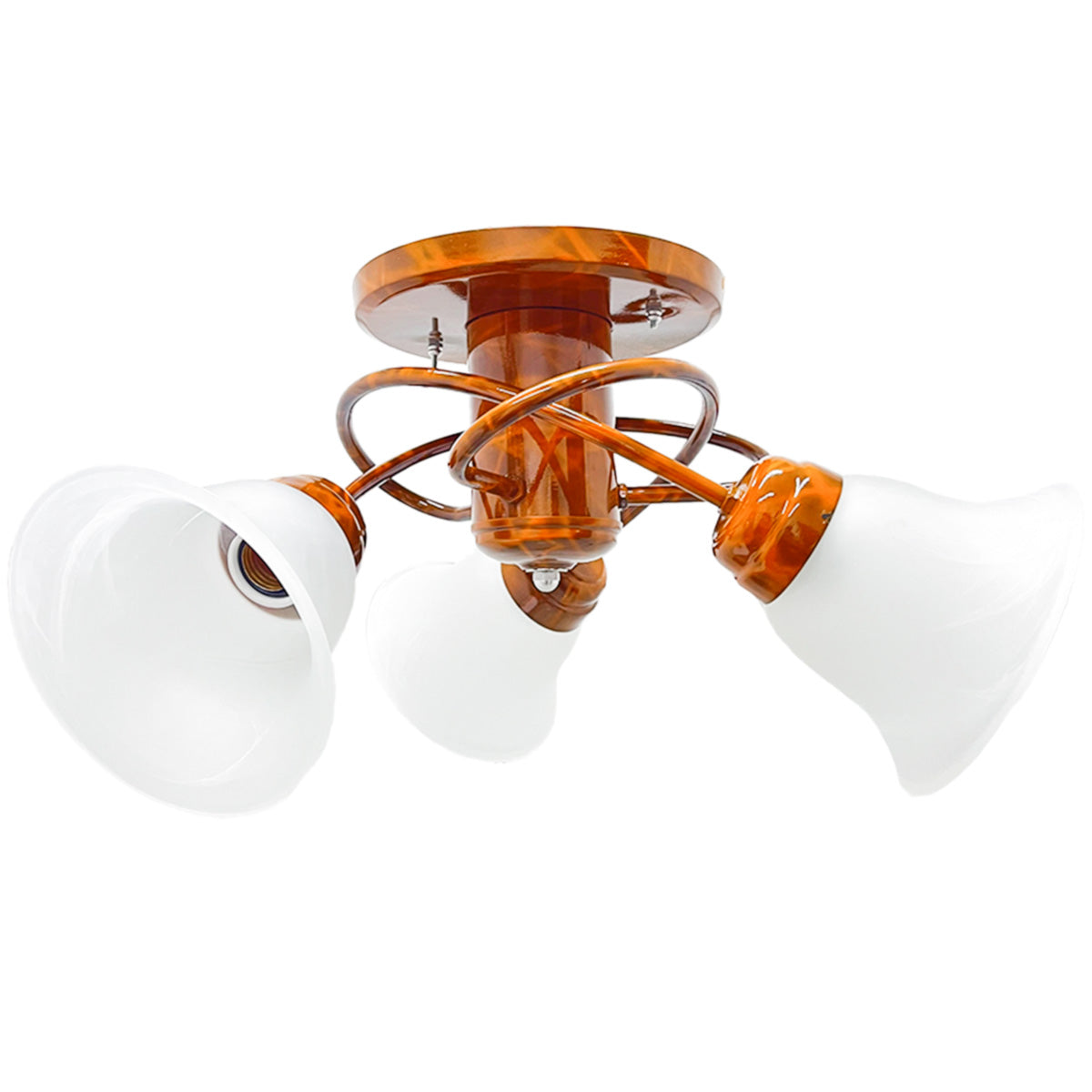 Plafón Átomo Base Metálica color Madera Triple pantalla de Cristal