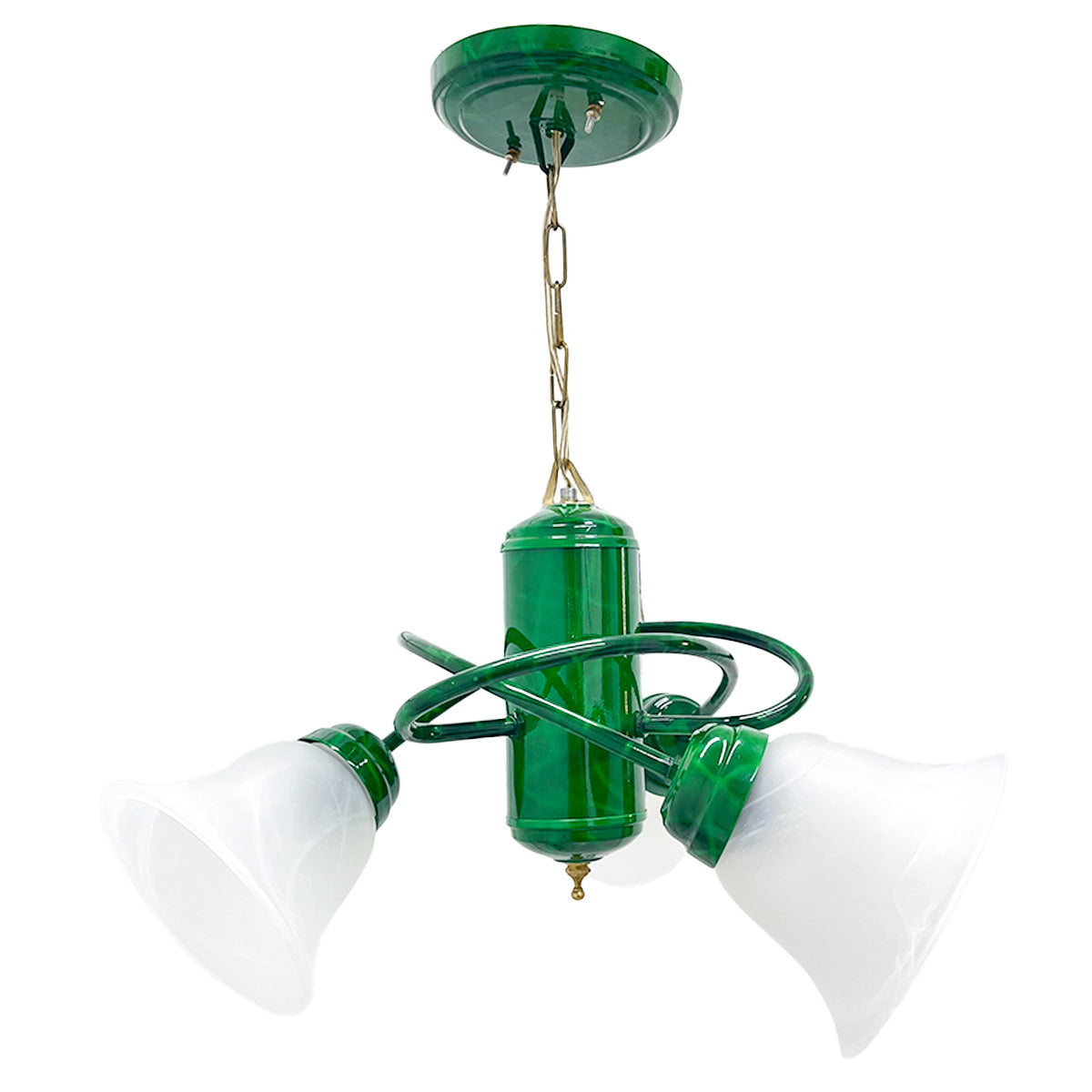 Candil Átomo Base Metálica color Verde Triple pantalla de Cristal