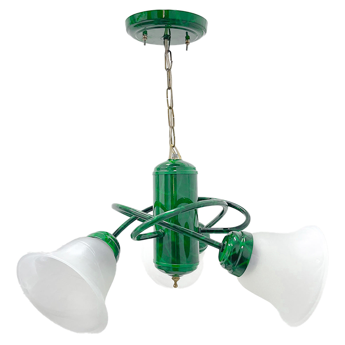 Candil Átomo Base Metálica color Verde Triple pantalla de Cristal
