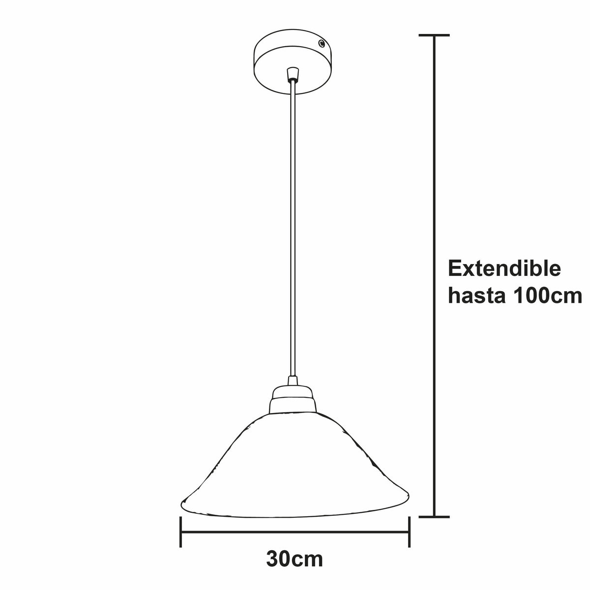 Lámpara Colgante C-34 Herraje Blanco Altura Ajustable Campana de Cristal