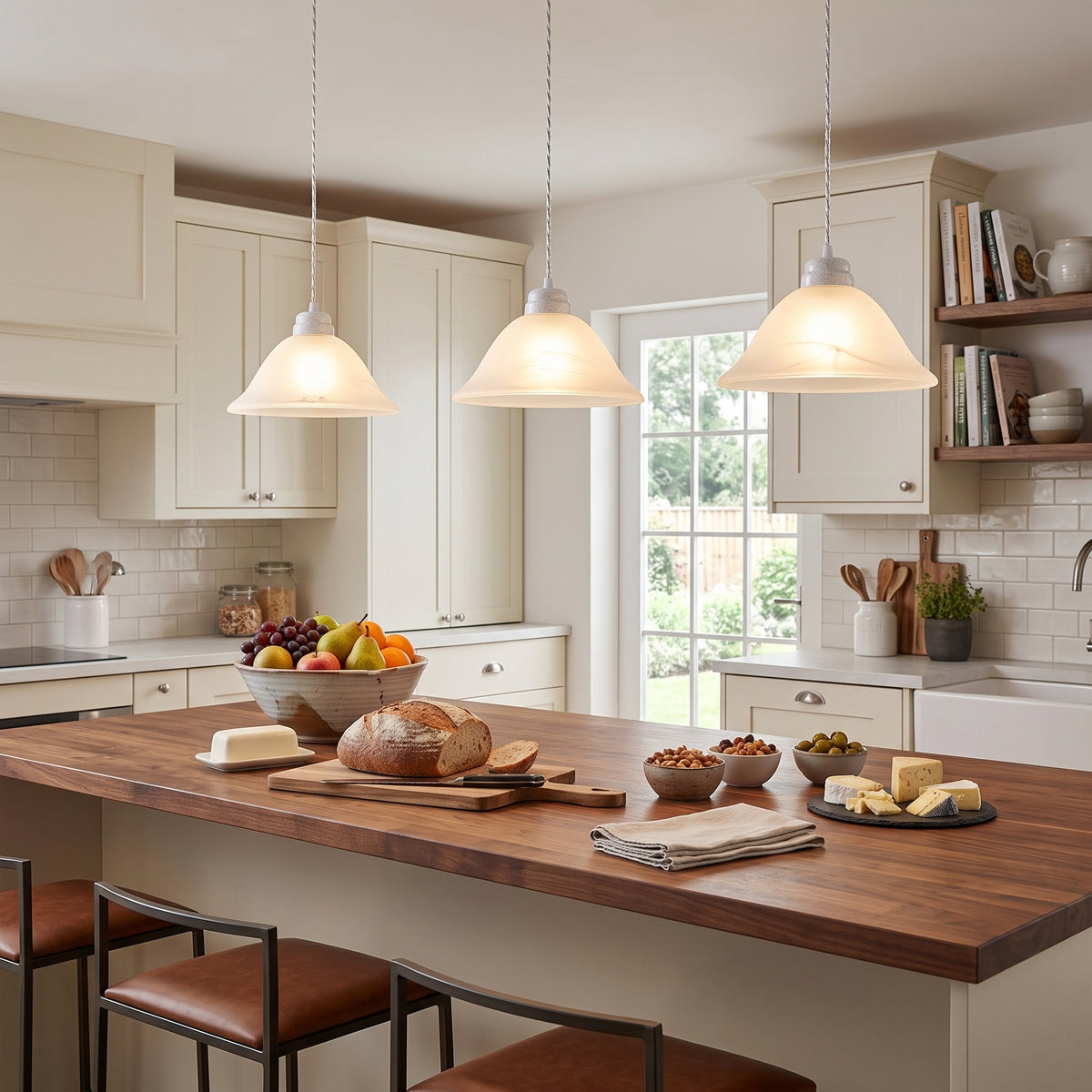 Lámpara Colgante C-34 Herraje Blanco Altura Ajustable Campana de Cristal