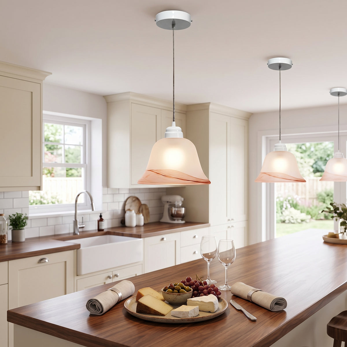 Lámpara Colgante C-36 Herraje Blanco Altura Ajustable Campana de Cristal