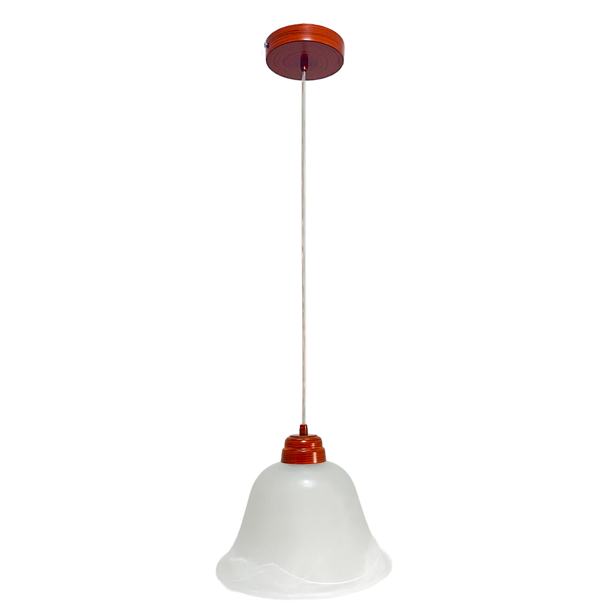 Lámpara Colgante C-36 Herraje Madera Altura Ajustable Campana de Cristal