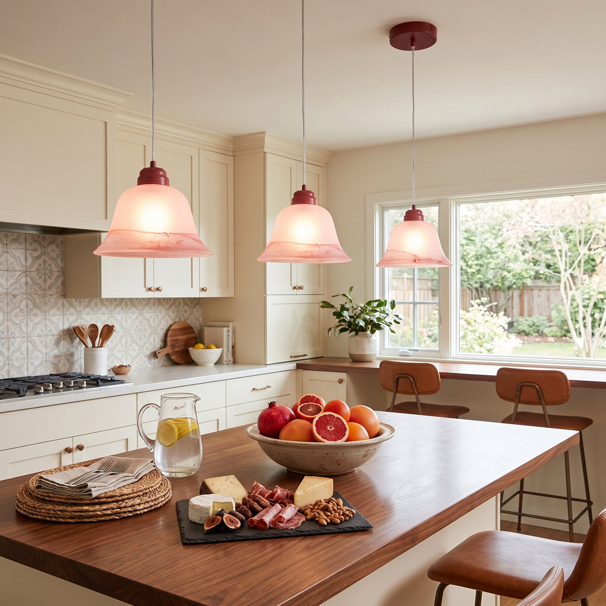 Lámpara Colgante C-36 Herraje Madera Altura Ajustable Campana de Cristal