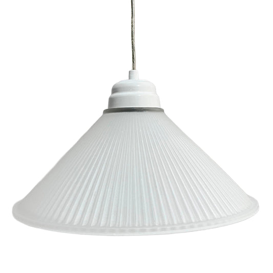 Lámpara Colgante C-38 Herraje Blanco Altura Ajustable Campana de Cristal Abanico