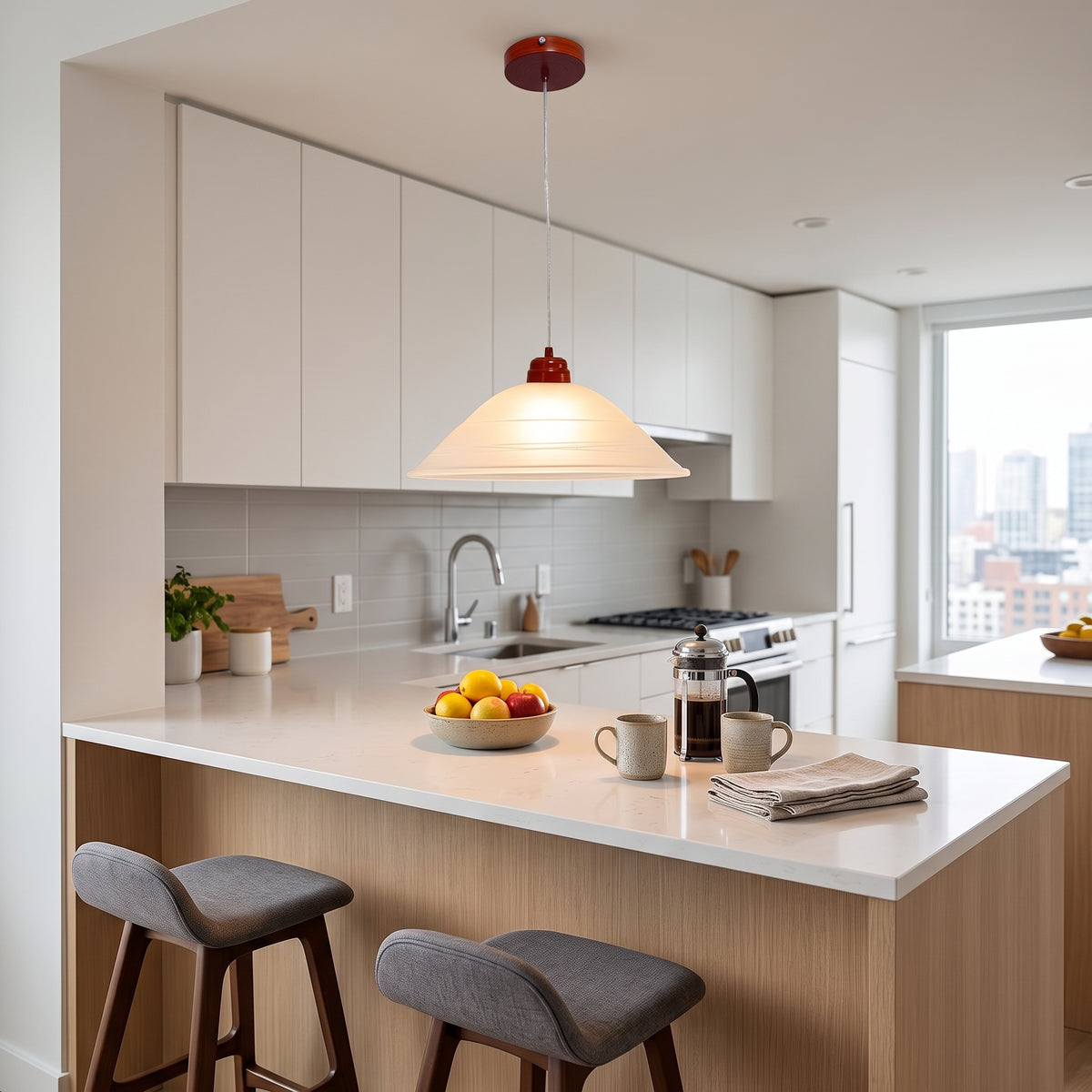 Lámpara Colgante C-40 Herraje Madera Altura Ajustable Campana de Cristal