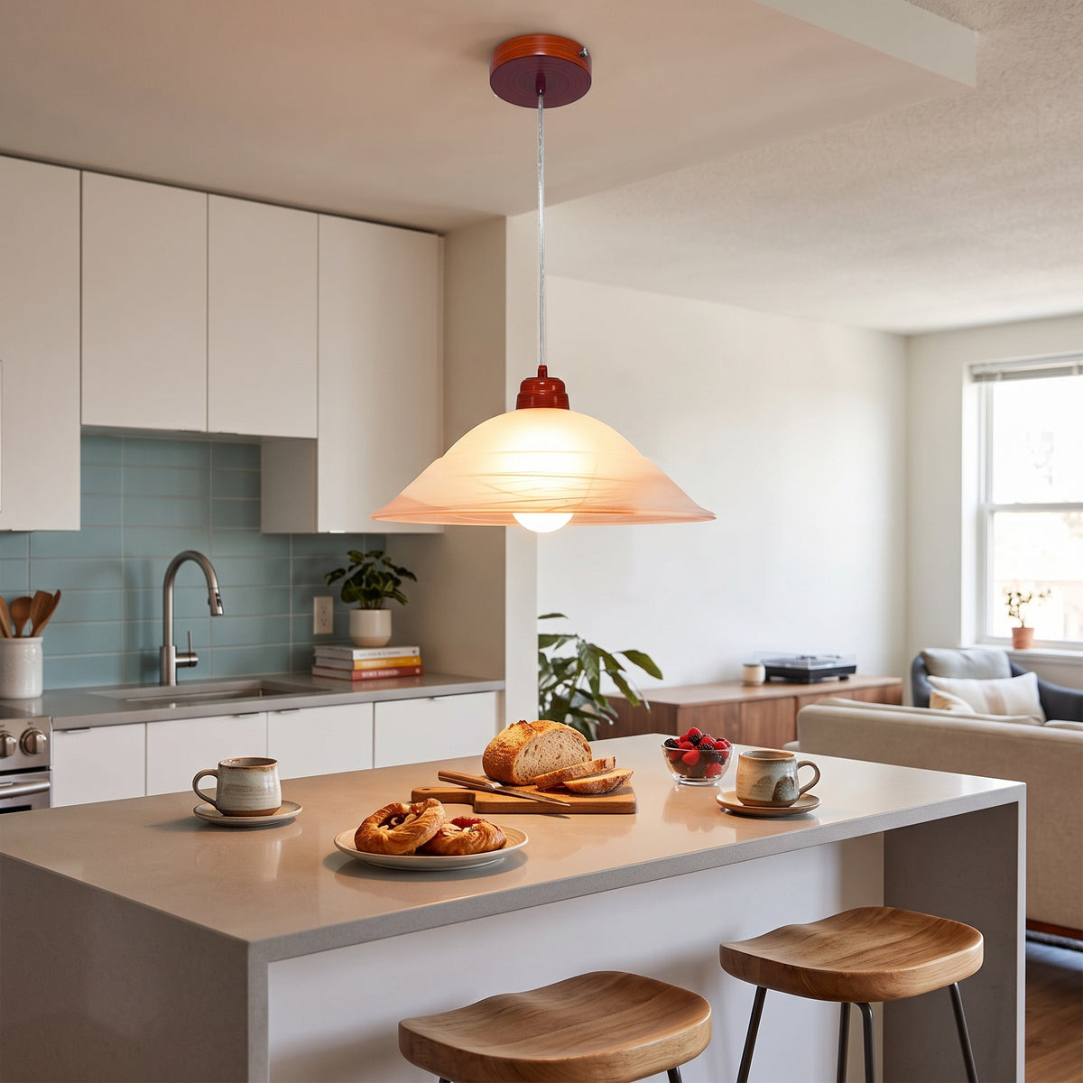 Lámpara Colgante C-40 Herraje Madera Altura Ajustable Campana de Cristal