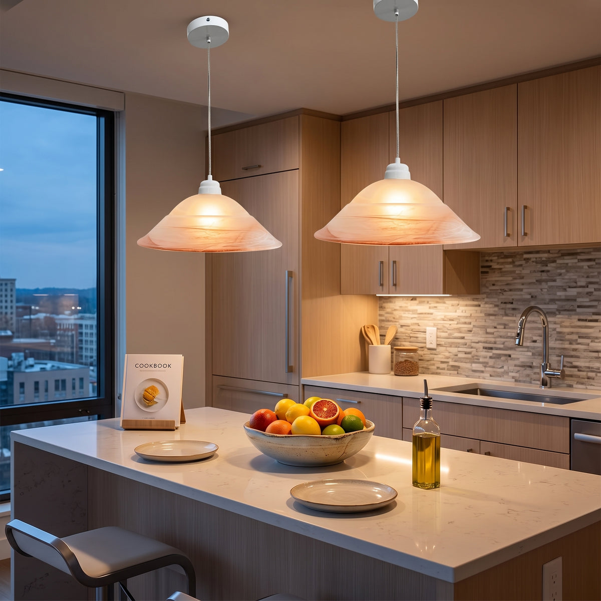 Lámpara Colgante C-40 Herraje Blanco Altura Ajustable Campana de Cristal