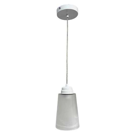Lampara Colgante C-60 Herraje Blanco Con Pantalla de Cristal