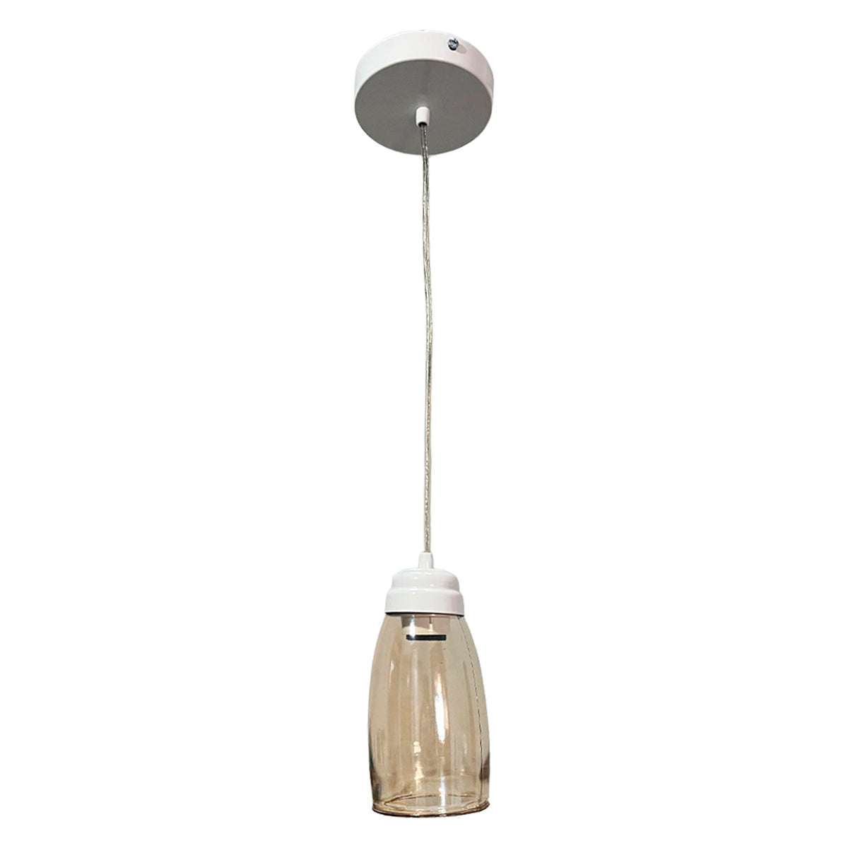 Lampara Colgante Herraje Blanco Con Pantalla de Cristal Barrilito