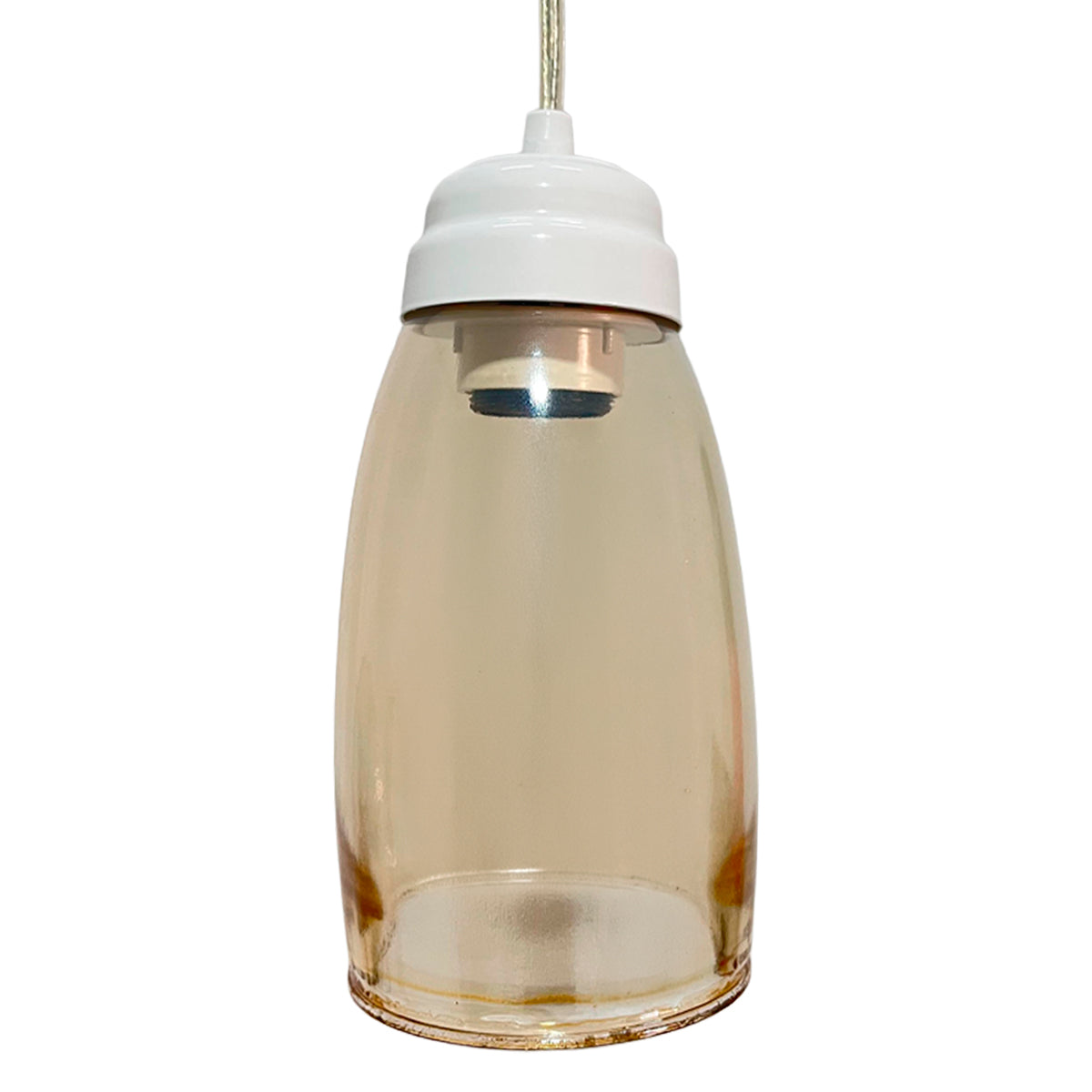 Lampara Colgante Herraje Blanco Con Pantalla de Cristal Barrilito
