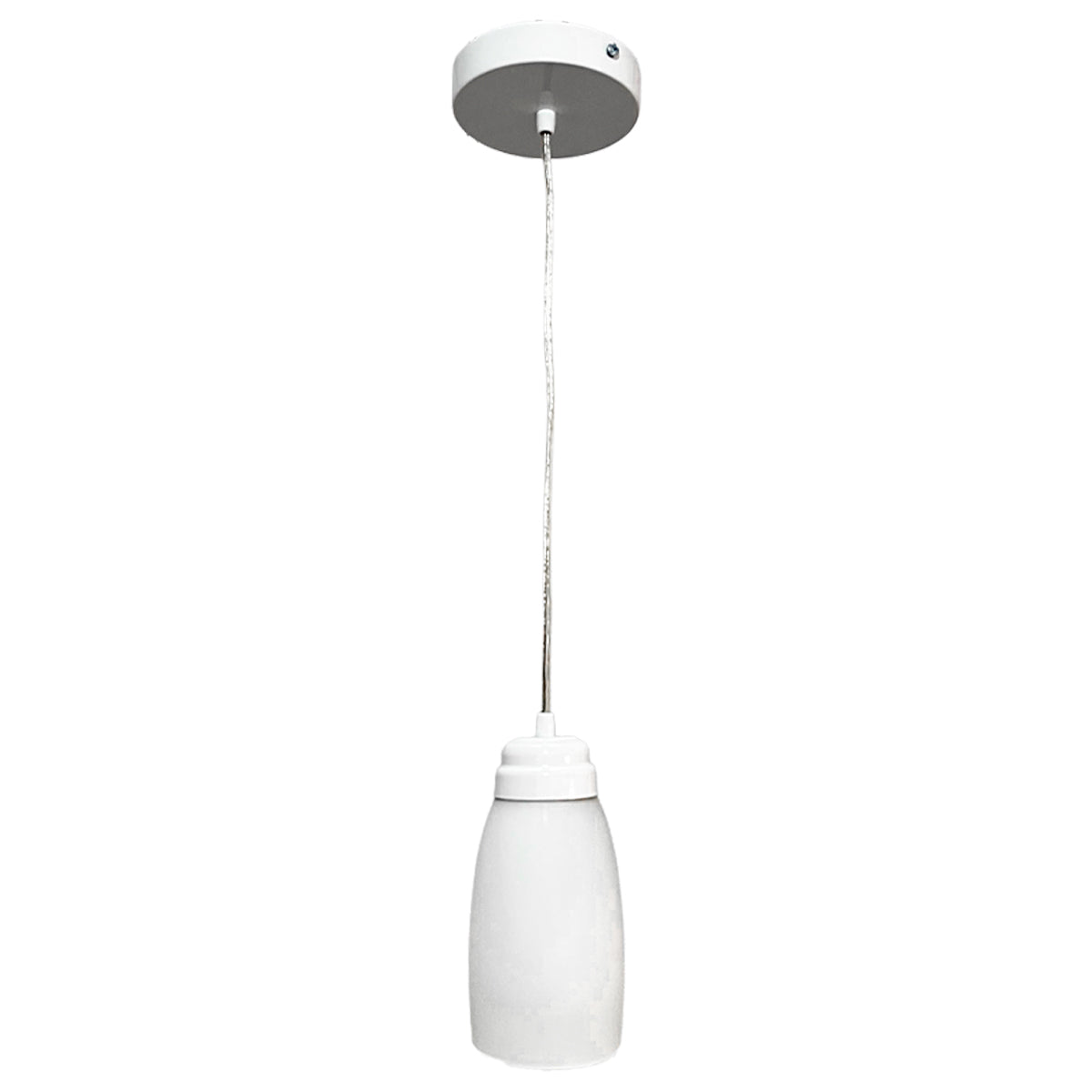 Lampara Colgante Herraje Blanco Con Pantalla de Cristal Barrilito