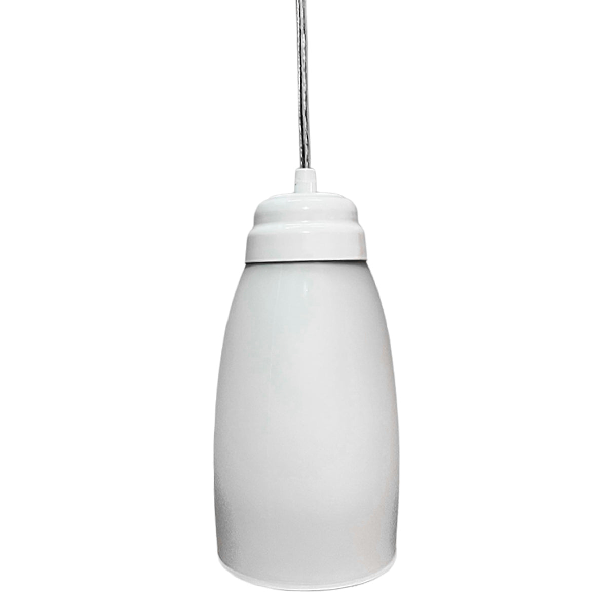 Lampara Colgante Herraje Blanco Con Pantalla de Cristal Barrilito