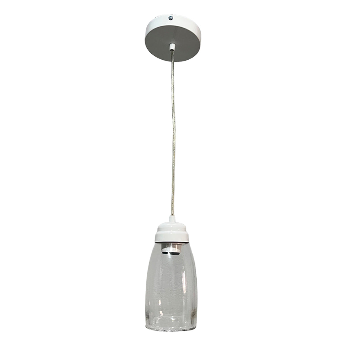 Lampara Colgante Herraje Blanco Con Pantalla de Cristal Barrilito